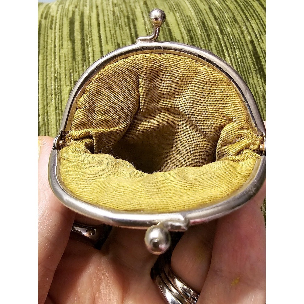 Antique Coin Purse, Silver Beading, Kiss Clasp, Tiny Wallet - Picture 6 of 6